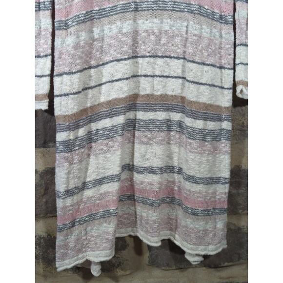 Aeropostale Duster Sweater Juniors XL Striped Lightweight Long Pink White‎ Gray - Picture 6 of 13